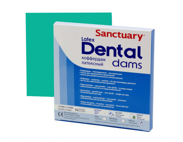 Sanctuary Latex Dental Dams - латексные листы, зеленые, средние 152*152*0,18 мм (36 шт.)